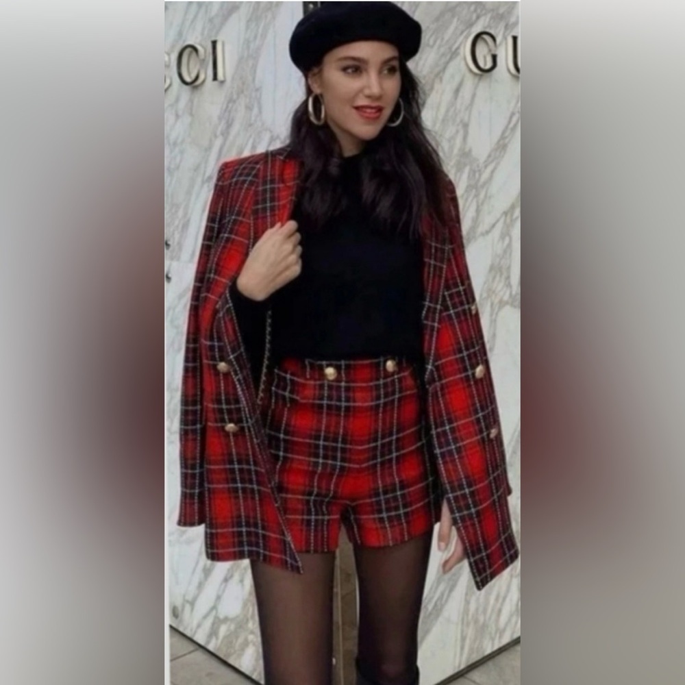 Zara | Plaid Wool Blend Tweed Shorts